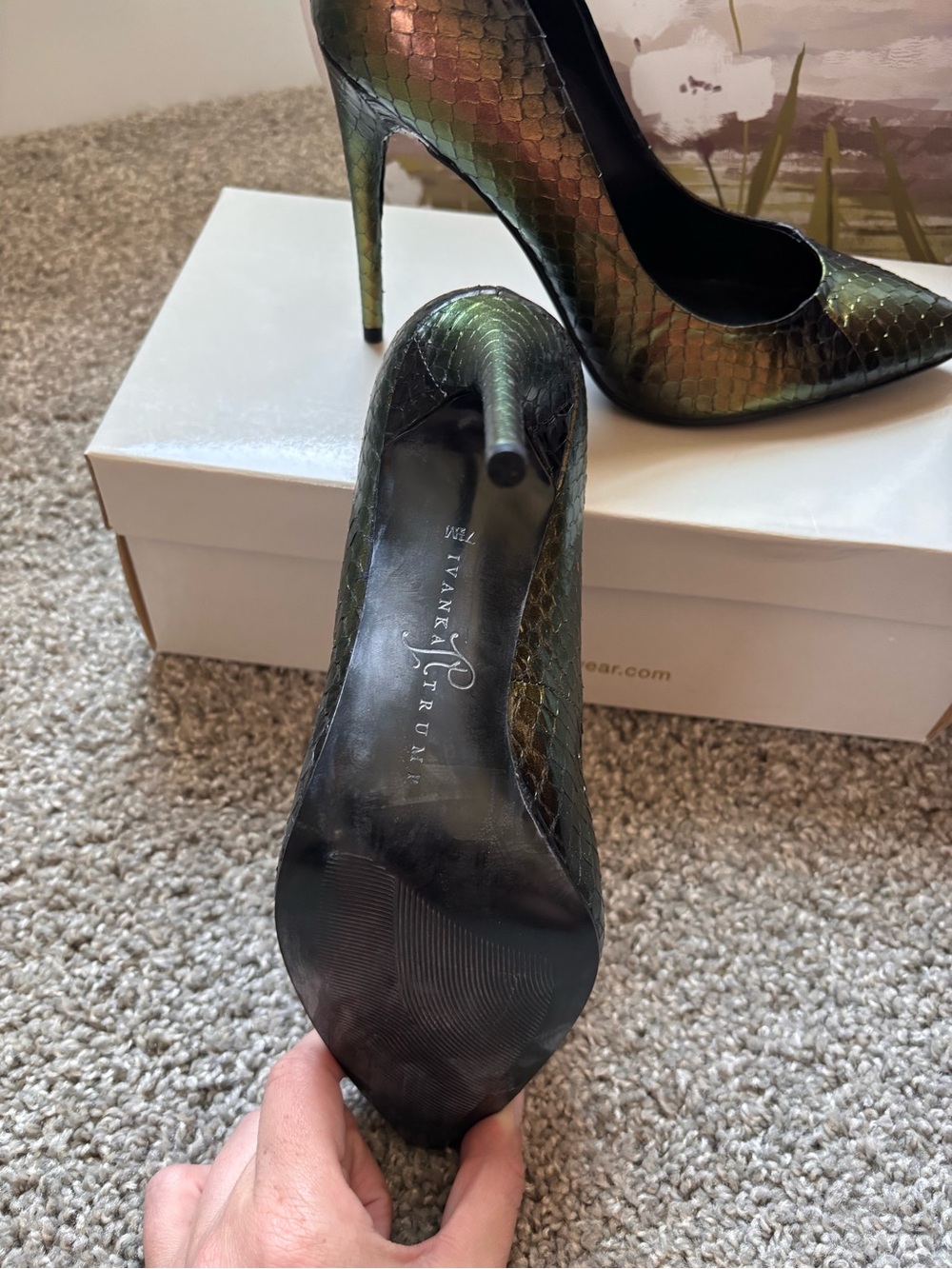 Ivanka Trump Iridescent Green-Bronze Pointed-Toe Stiletto Pumps - Picture 5 of 5